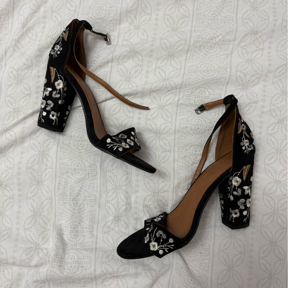 Embroidered Black Women's Heels